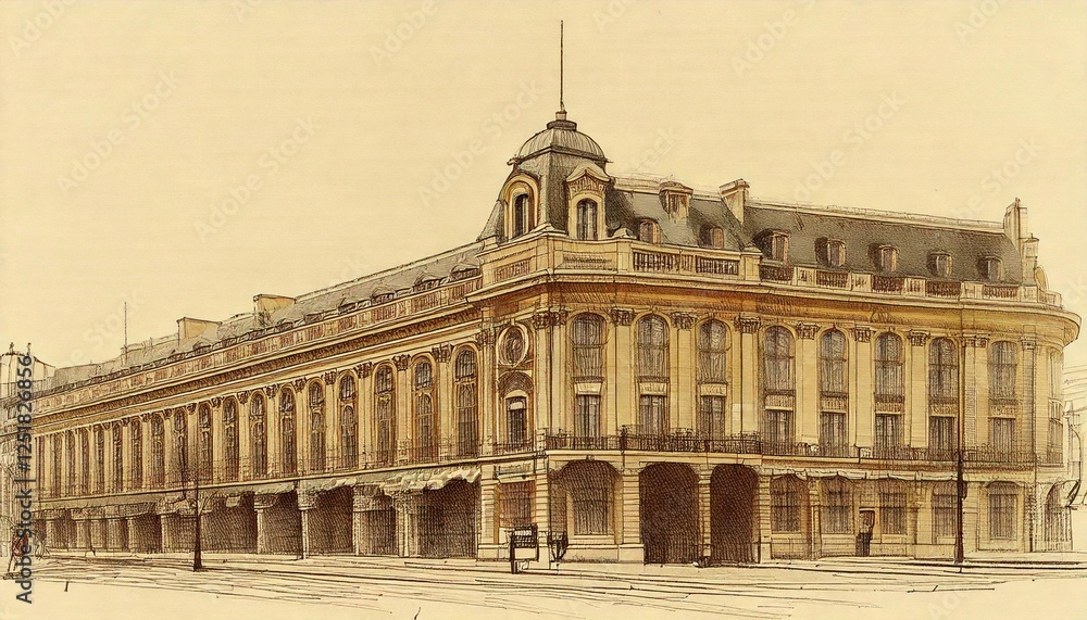 Obraz premium Historic building with elegant architecture in a bustling city setting during daytime