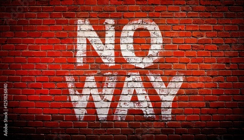 Strong message NO WAY on a red brick wall expressing defiance against limitations and barriers