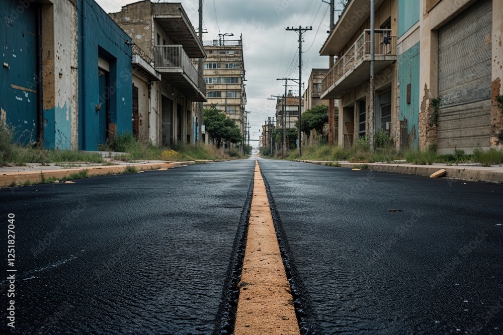 Ebony Pavement Road on a Quiet Abandoned Street with Diverse Studio Highlights Ebony Pavement Road on a Quiet Abandoned Street with Diverse Studio Highlights