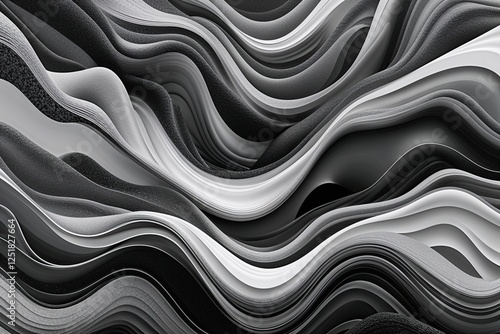 Sleek Grainy Monochrome Waves in Dynamic Fluid Abstract Background - Elegant Luxurious Retro Poster Creations