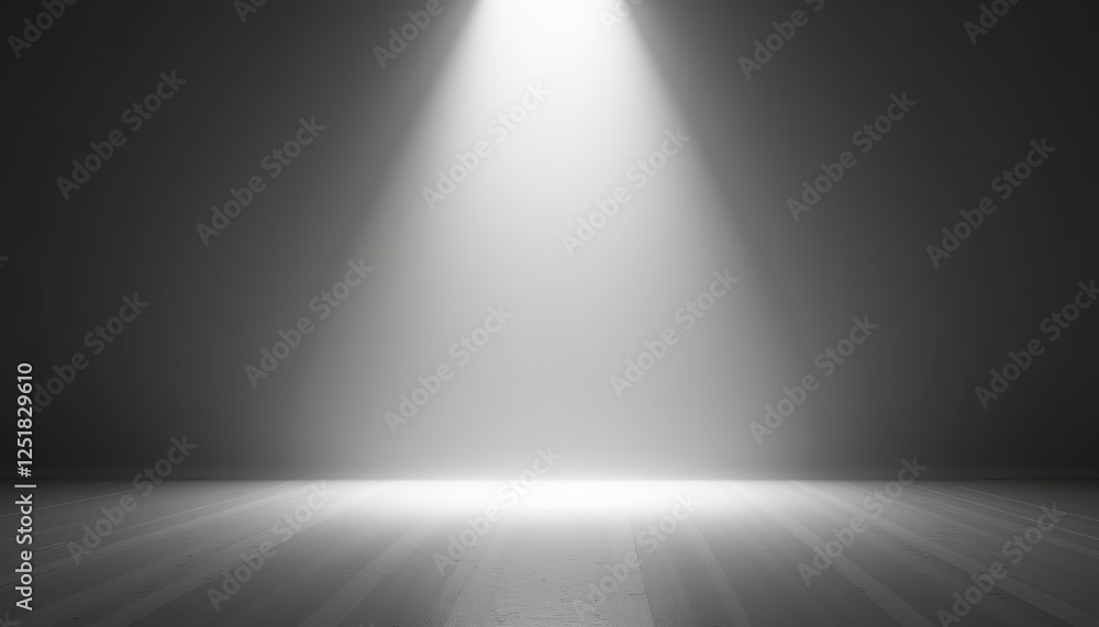 Naklejka premium Bright spotlight shining down on an empty stage, creating an inviting atmosphere for various performances or presentations.
