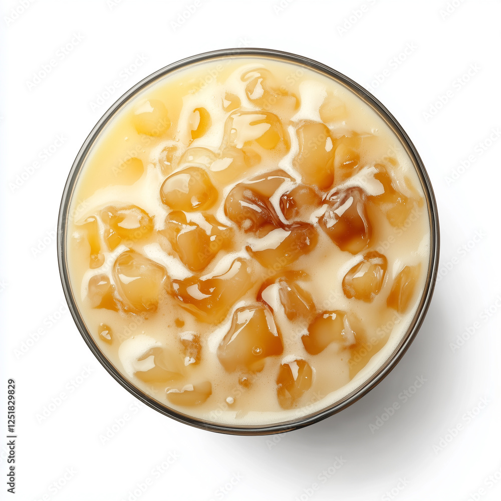 Top down view of Taho, isolated on white, food setting Top down view of Taho, isolated on white, food setting