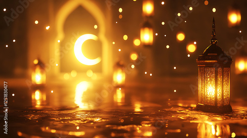 Wallpaper Mural Golden Ramadan Lanterns Glow Reflecting Moonlight Torontodigital.ca