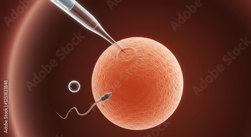 IVF: Microinjection fertilizes human egg. Sperm seeks entry. In vitro process. photo