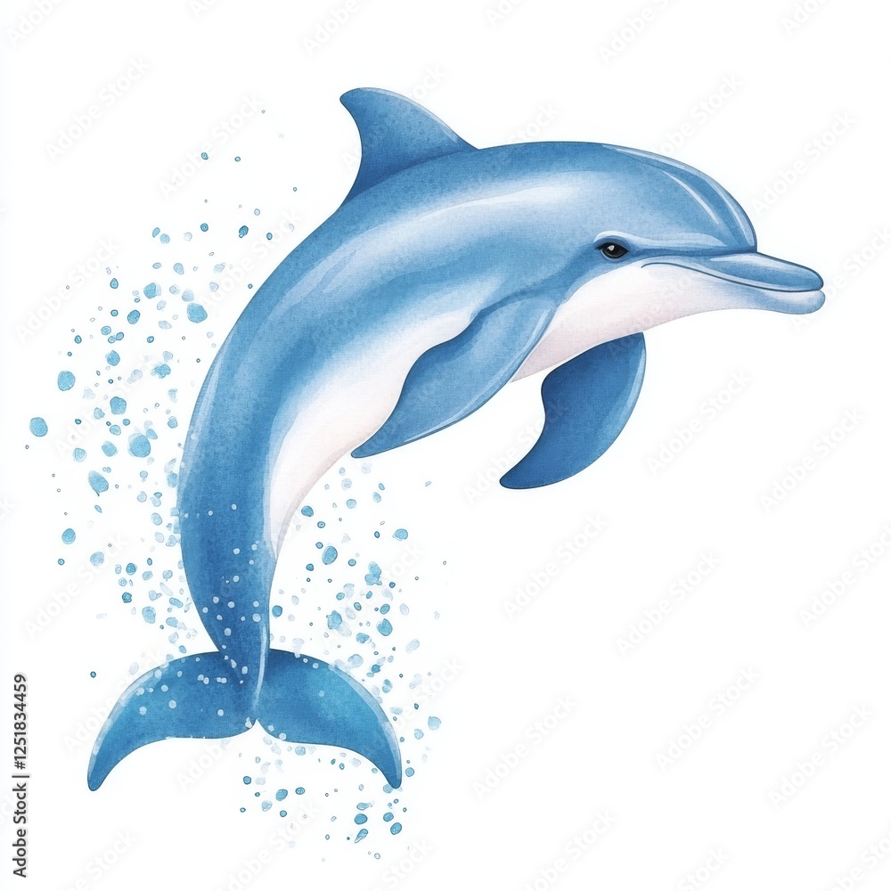 Obraz premium Majestic watercolor dolphin leaping gracefully with splashes of water