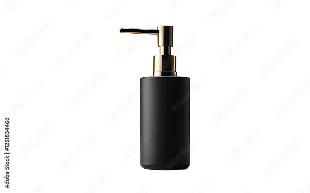 A sleek black soap dispenser with a matte finish on a empty plain background A sleek black soap dispenser with a matte finish on a empty plain background