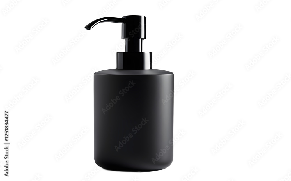 Obraz premium A sleek black soap dispenser with a matte finish on a empty plain background