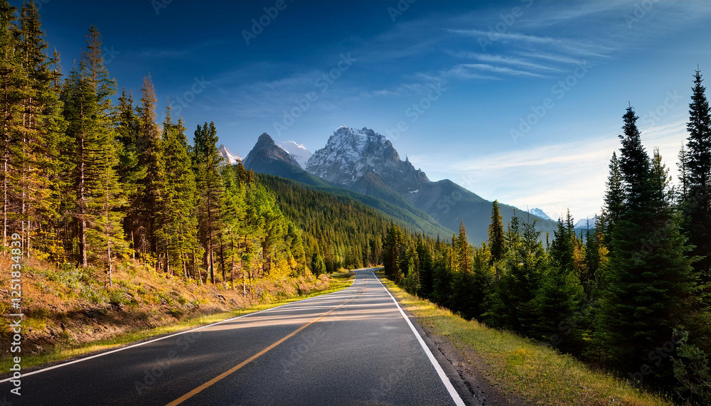 Fototapeta premium scenic road through forest towards mountain