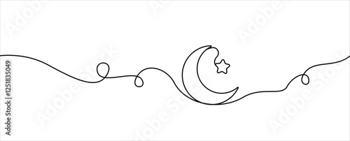 continuous line drawing crescent and star illustration symbol vector