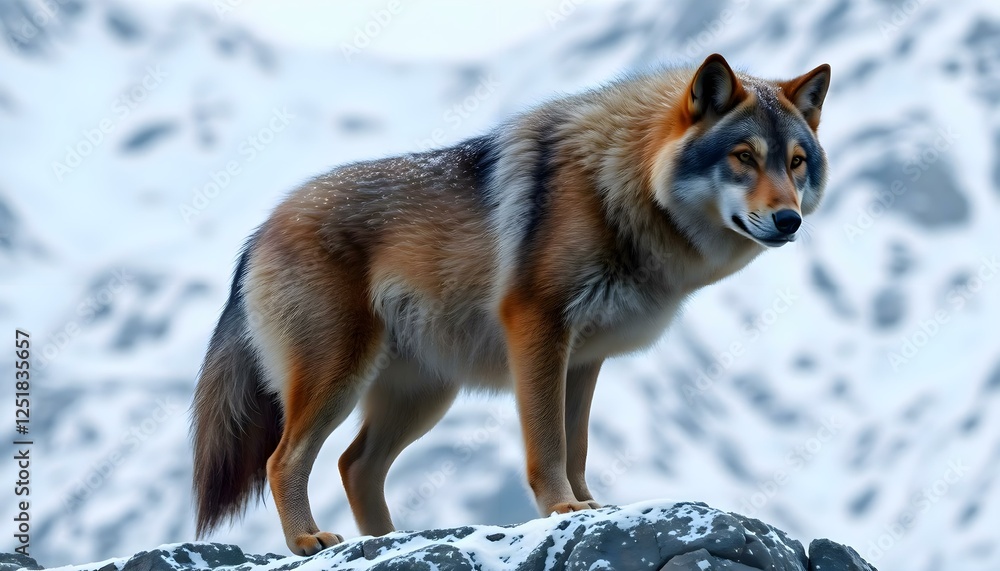Fototapeta premium a wolf standing on top of a snow covered mountain
