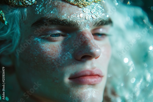 mermaid king with etherial look, white hair underwater photo