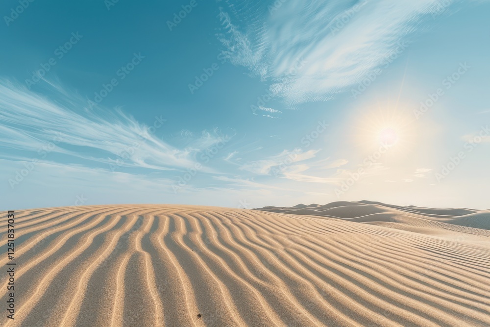 Naklejka premium Rippled Sand Dunes Under a Sunny Blue Sky