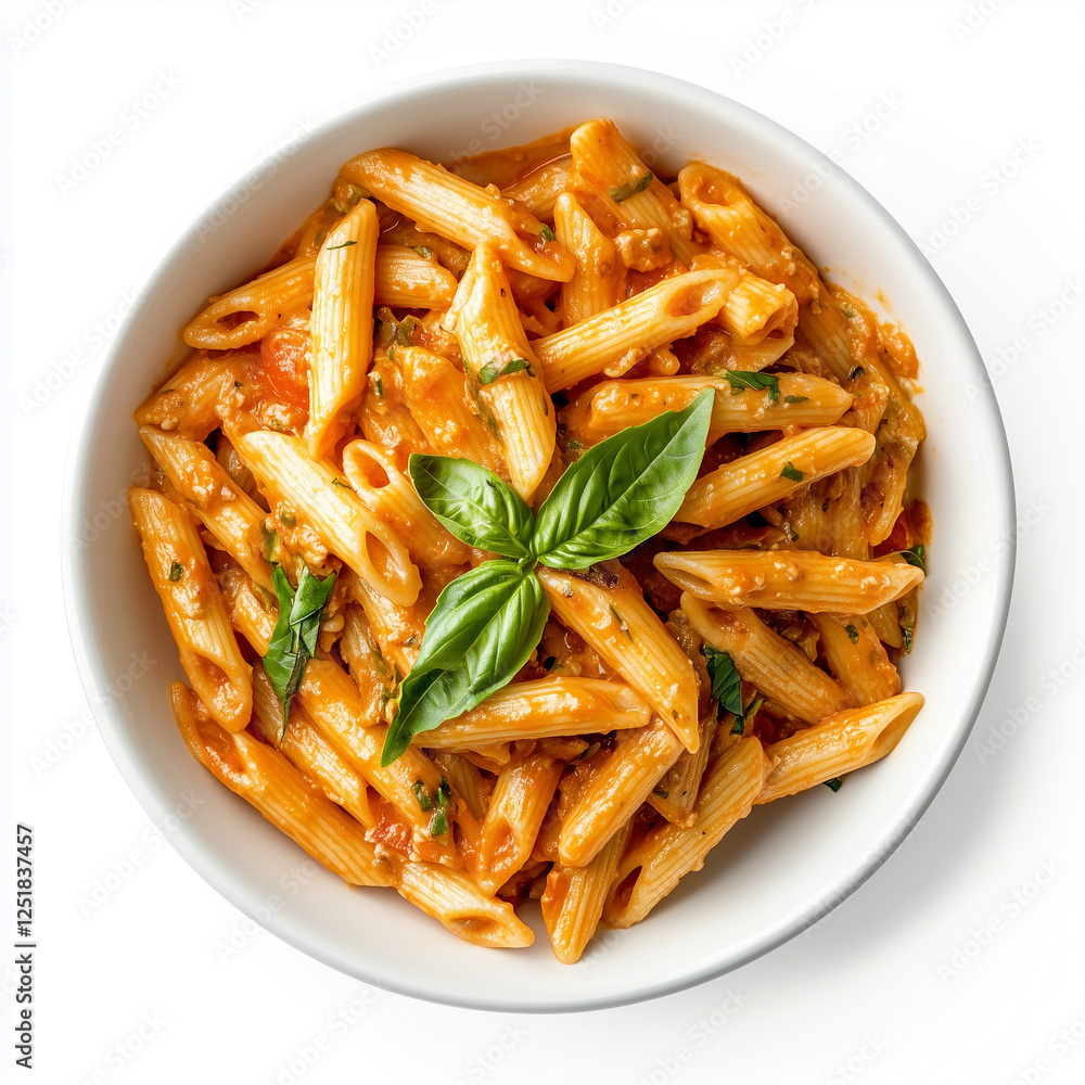 Top view of Penne alla vodka, isolated on white, food photo Top view of Penne alla vodka, isolated on white, food photo