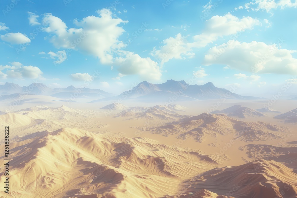 Naklejka premium Expansive Desert Landscape with Mountain Range and Blue Sky