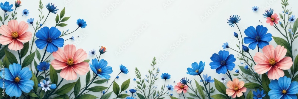 Blue floral picnic tablecloth, delicate wildflowers, food, style, pattern