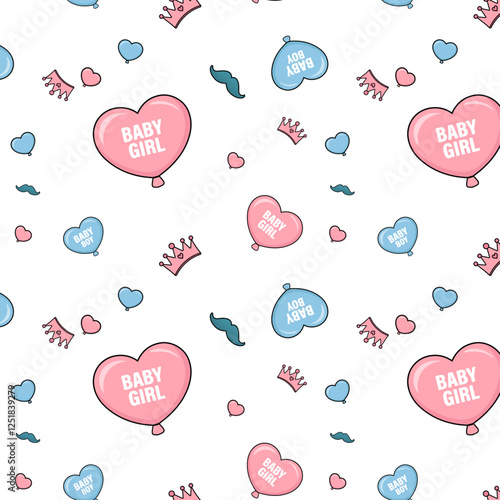 Baby girl or baby boy gender reveal party seamless pattern, suitable for baby gender reveal party.