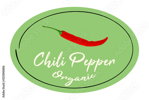 Chili pepper oval logo sticker. Classic label with chili pepper on light green background. Ready design for packaging tag. Seasonal badge for your product.