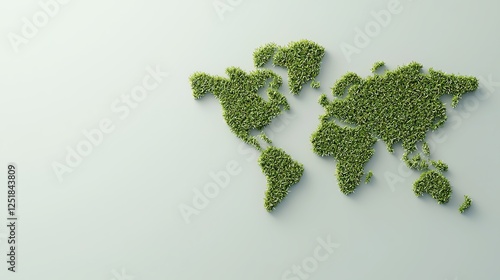 A world map creatively crafted from green foliage, symbolizing global environmental conservation and sustainability. photo