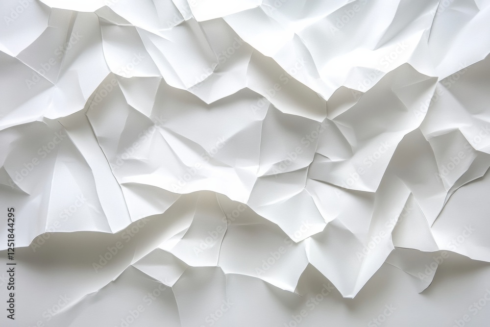 White crumpled paper texture creating abstract shapes and shadows White crumpled paper texture creating abstract shapes and shadows