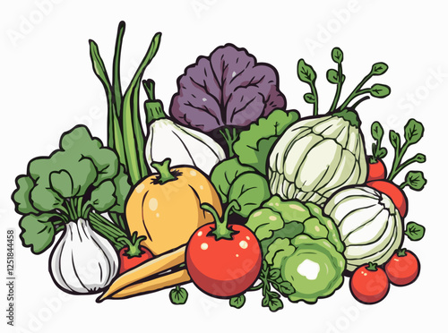 Fresh Organic Vegetables Vector Illustration for Healthy Eating