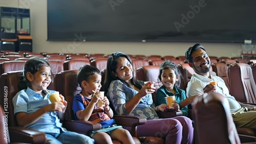 Happy Indian family smiling together at the cinema