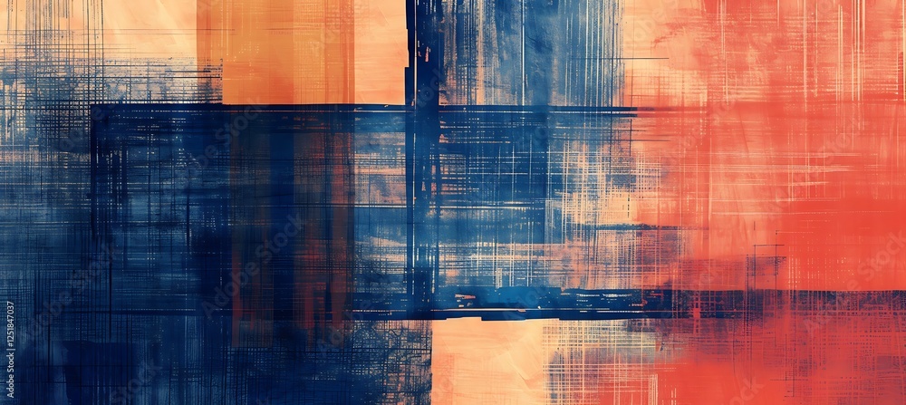 Fototapeta premium Geometric Blue and Orange Diagonal Strips Background Featuring Abstract Patterns and Dynamic Aesthetic Design.