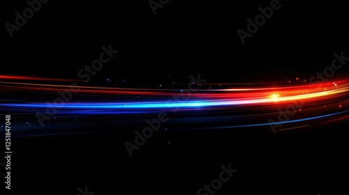 Abstract background with red and blue glowing streaks and stars on black backdrop