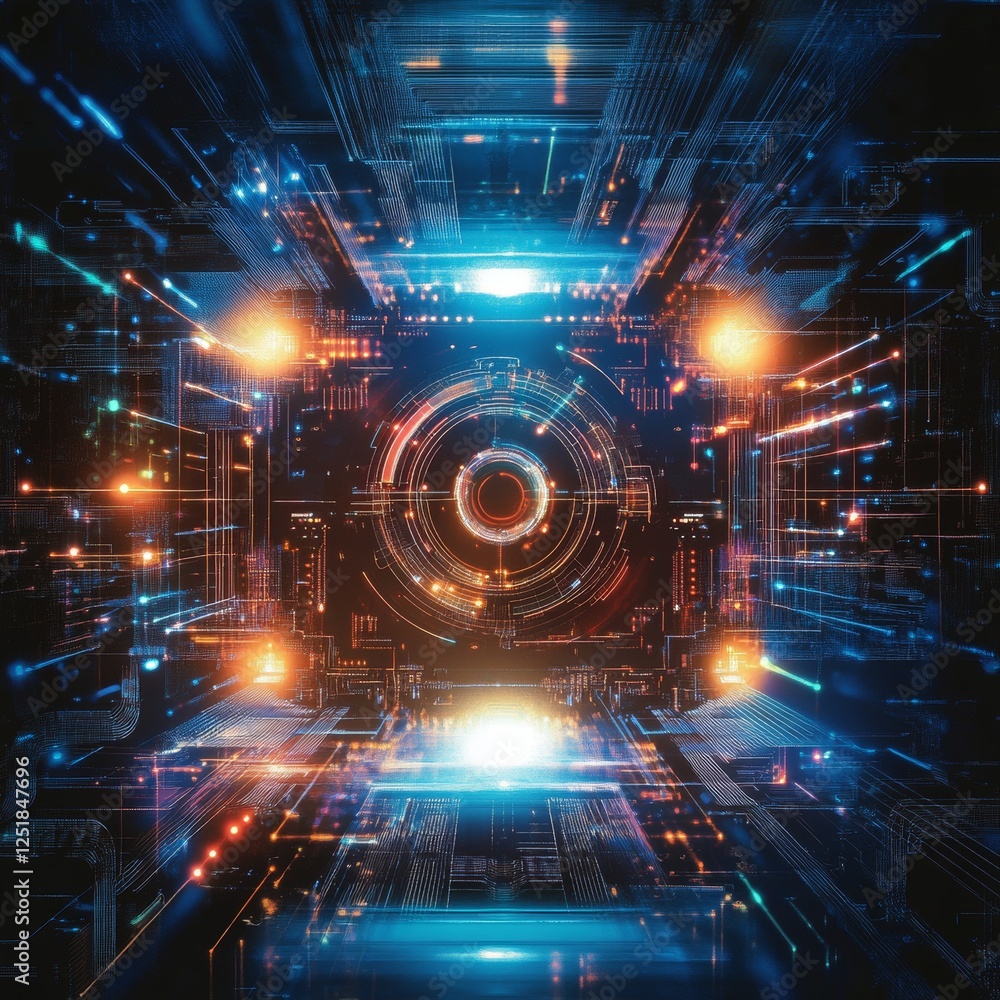 Obraz premium Futuristic digital technology with vibrant lights and circuits