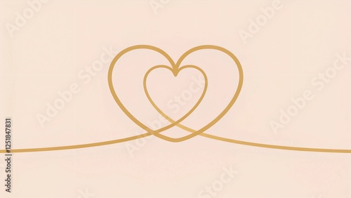 Two intertwined hearts in minimalist style on soft peach background