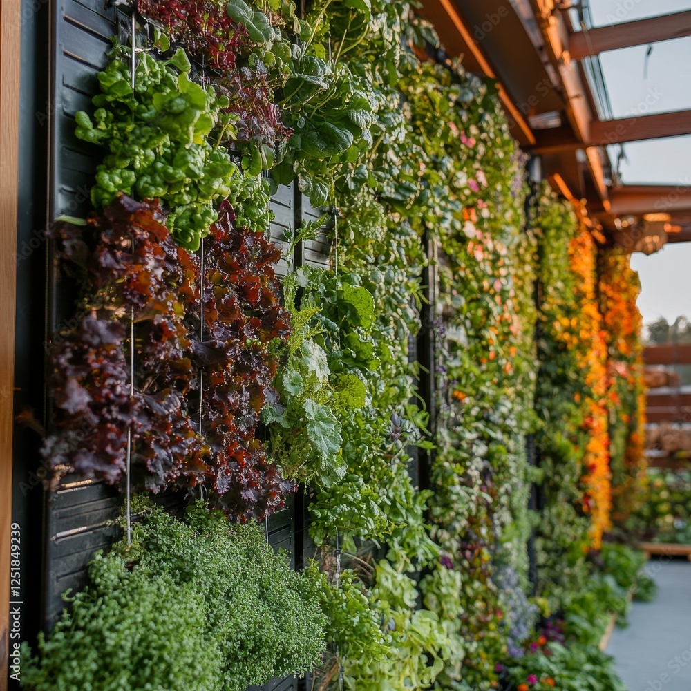 Vertical garden with lush greenery and vibrant leaves, showcasing sustainable gardening practices. Vertical garden with lush greenery and vibrant leaves, showcasing sustainable gardening practices.