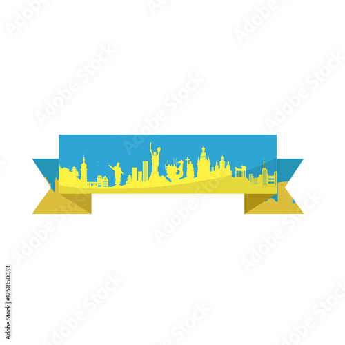 Ribbon Ukraine city silhouettes drawing from cookies