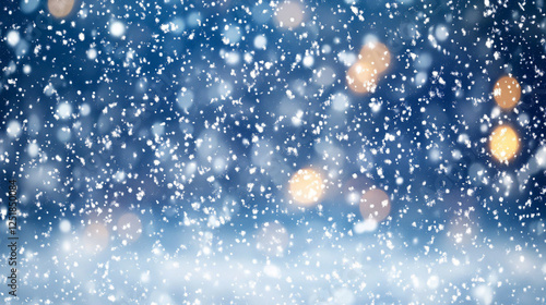 Snowflakes fall gently against a transparent background, depicting heavy snowfall and bokeh lights.