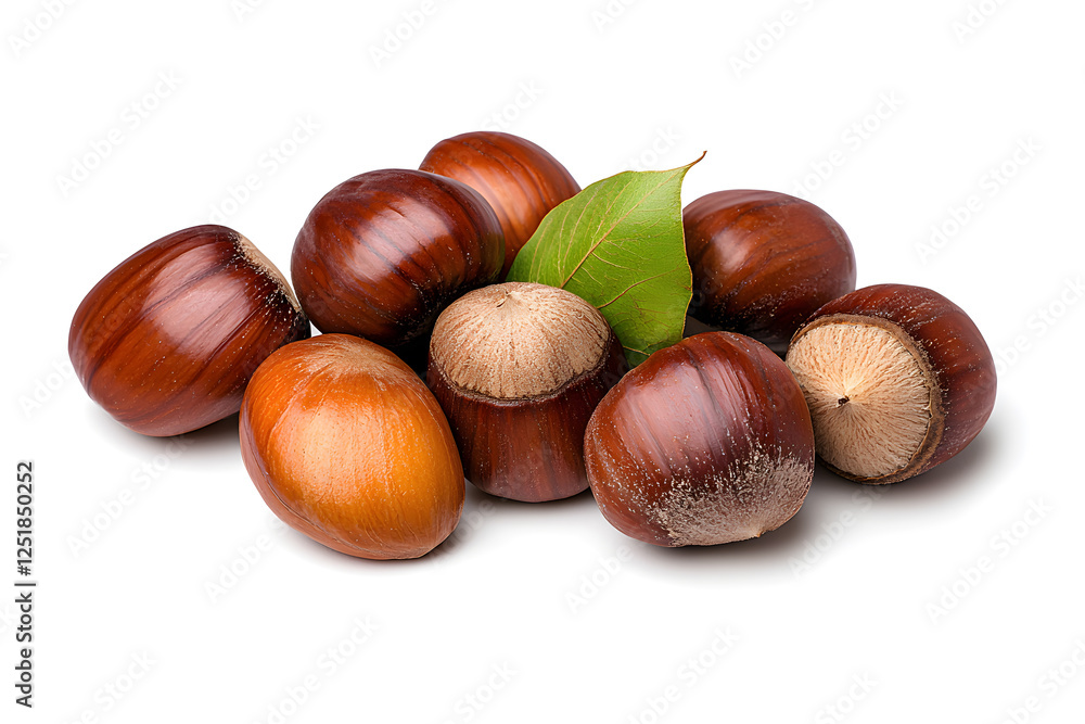 Heap of chestnuts isolated on white backdrop Heap of chestnuts isolated on white backdrop