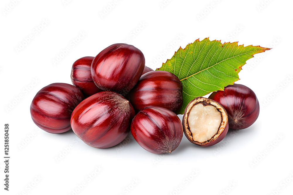 Heap of chestnuts isolated on white backdrop Heap of chestnuts isolated on white backdrop
