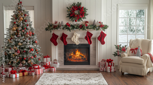 Cozy Festive Living Room Decorated for Christmas with Warm Holiday Ambiance