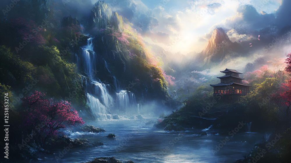 Fototapeta premium sunrise over the mountains AI generative 