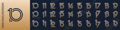 collection of creative number 10 to 19 logo designs. abstract number design vector illustration