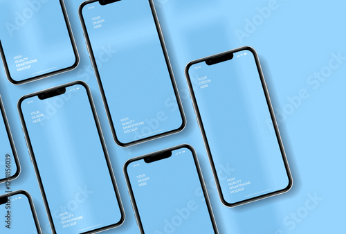 Realistic smartphone mockup. Mobile phone vector with isolated on white background. Device front view. 3D mobile phone with shadow. Realistic, high quality smart phone mockup for ui ux presentation.