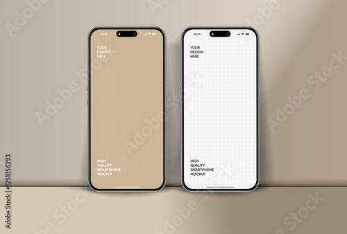 Realistic smartphone mockup. Mobile phone vector with isolated on white background. Device front view. 3D mobile phone with shadow. Realistic, high quality smart phone mockup for ui ux presentation.