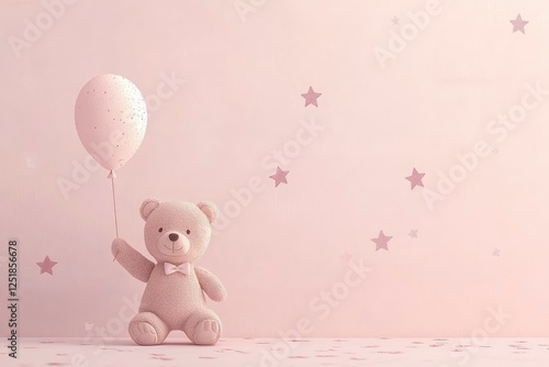 Wallpaper Mural Adorable Bear with Floating Balloon in Soft Minimal Style Torontodigital.ca