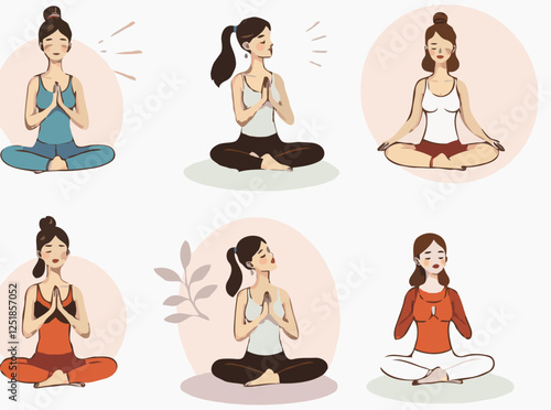 Mindful Breathing Exercises Vector Illustration Collection