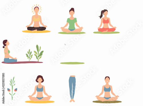 Mindful Breathing Exercises Vector Illustration Collection