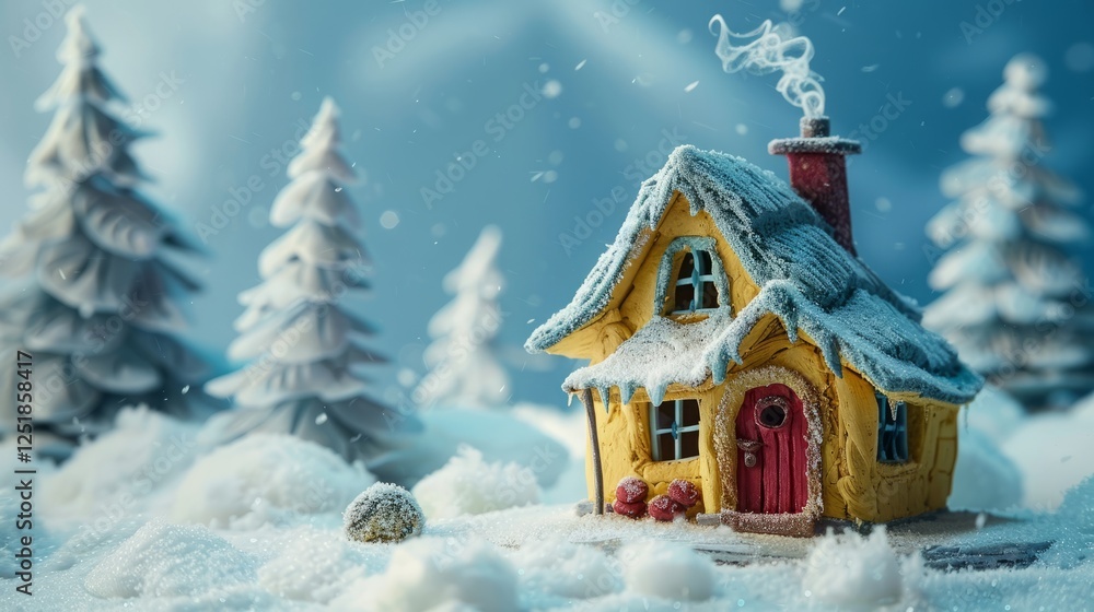 Naklejka premium plasticine winter house.