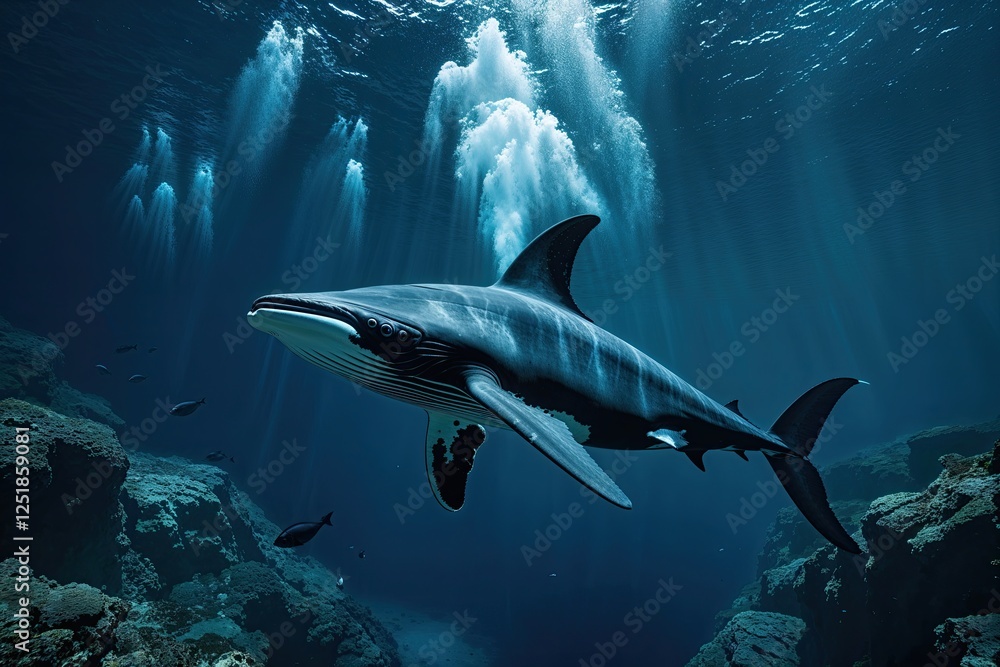 Fototapeta premium Majestic Deep Sea Creatures Swim in the Mysterious Mariana Trench