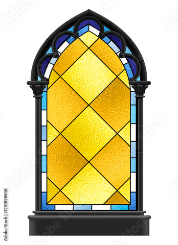 Black classic gothic architectural decorative frame with a colorful stained glass isolated on white. Vector Illustration in 3d style