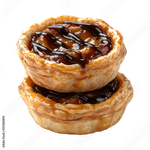 Caramel Puff Pastry Tarts with Chocolate Drizzle Isolated on Transparent Background