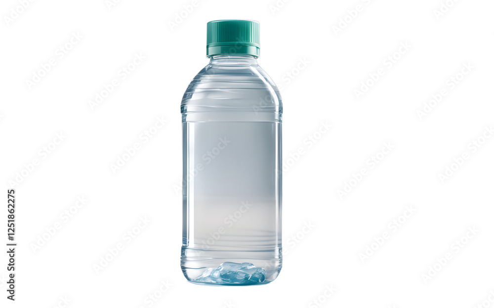 A transparent plastic bottle of micellar water with a flip-top cap on a empty plain background A transparent plastic bottle of micellar water with a flip-top cap on a empty plain background