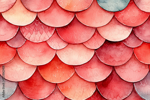 Wallpaper Mural Watercolor scales pattern, shades of pink and red, arranged in neat, overlapping rows, textural and vibrant. Torontodigital.ca