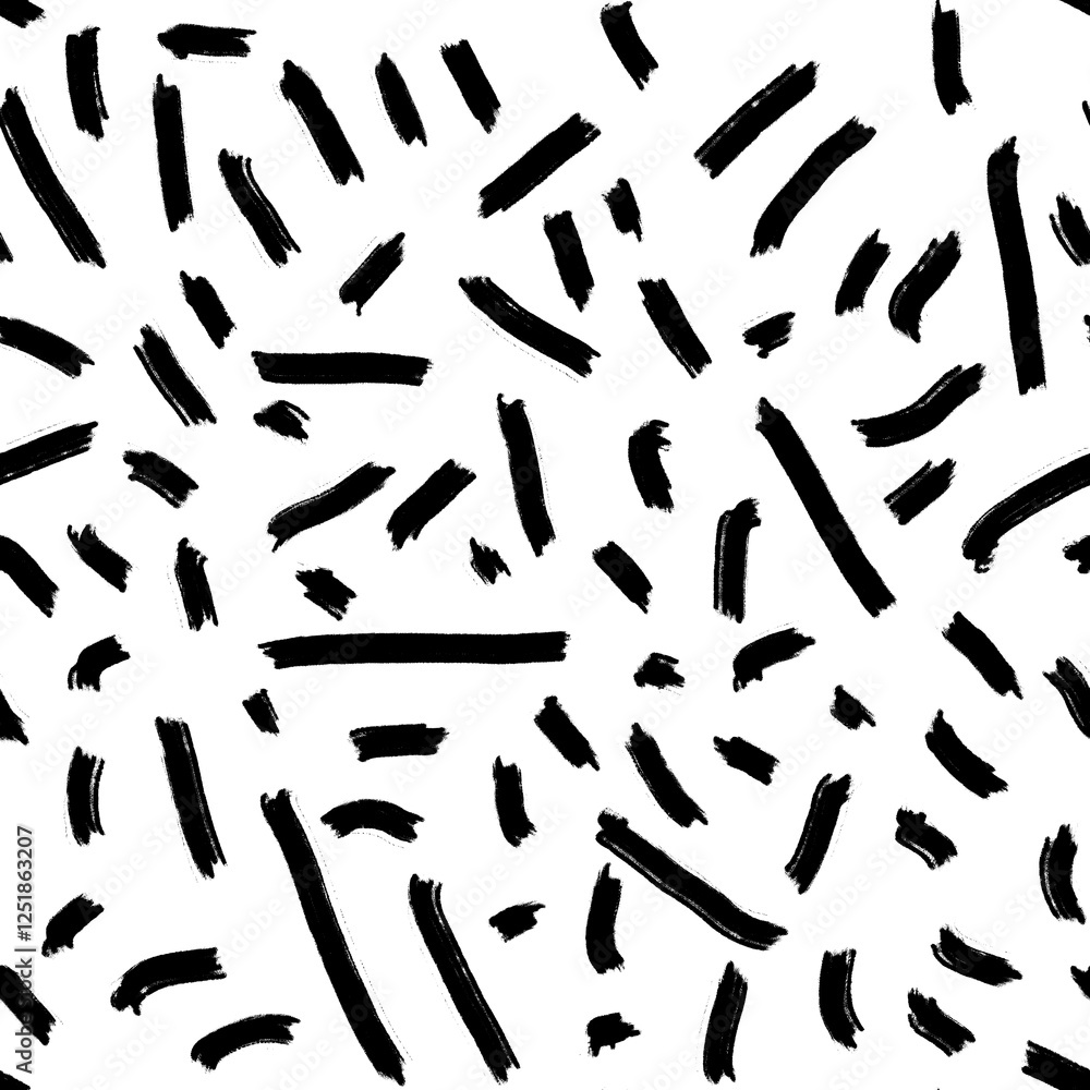 Seamless abstract textured pattern. Black lines on white. Digital brush strokes. Design for textile fabrics, wrapping paper, background, wallpaper, cover.
