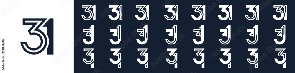 collection of creative number 31 logo designs. abstract thirty one design vector illustration collection of creative number 31 logo designs. abstract thirty one design vector illustration